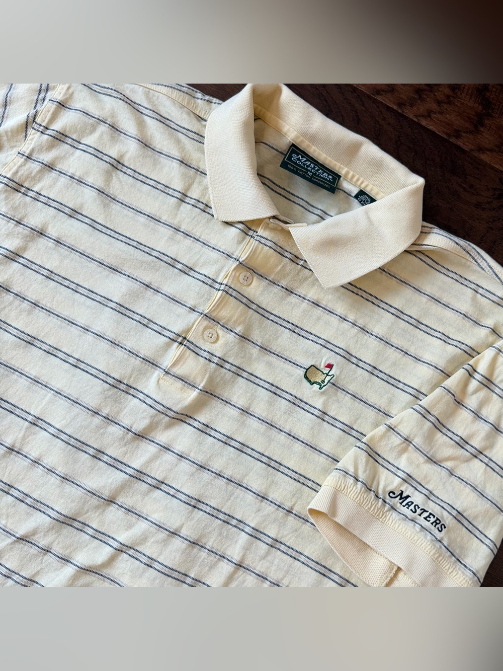 Masters Collection Polo Shirt Mens Medium Yellow Striped Mercerized Cotton Golf